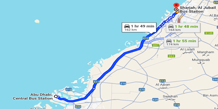 Sharjah to Abu Dhabi Bus Route