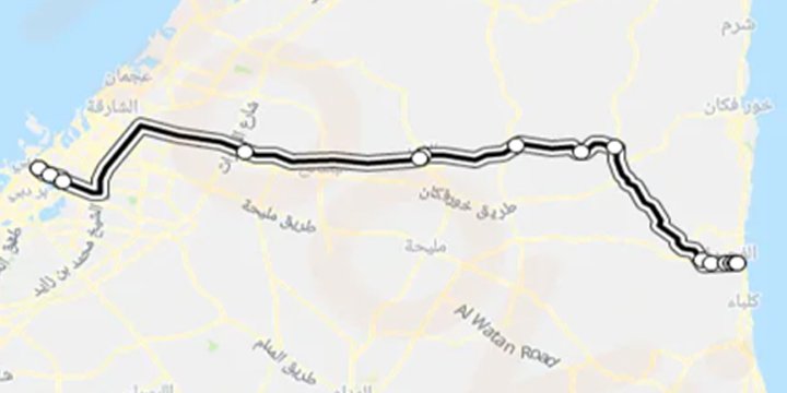 Dubai to Fujairah Bus Map