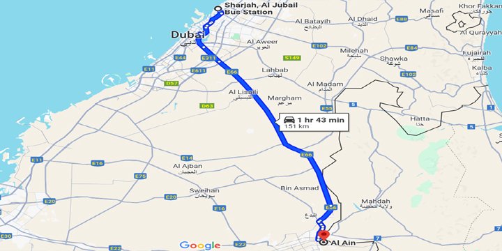 Al Ain to Sharjah Bus Route