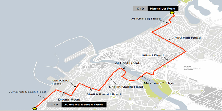 Hamriya Port, Control Tower to Mercato Shopping Mal Bus Route Map