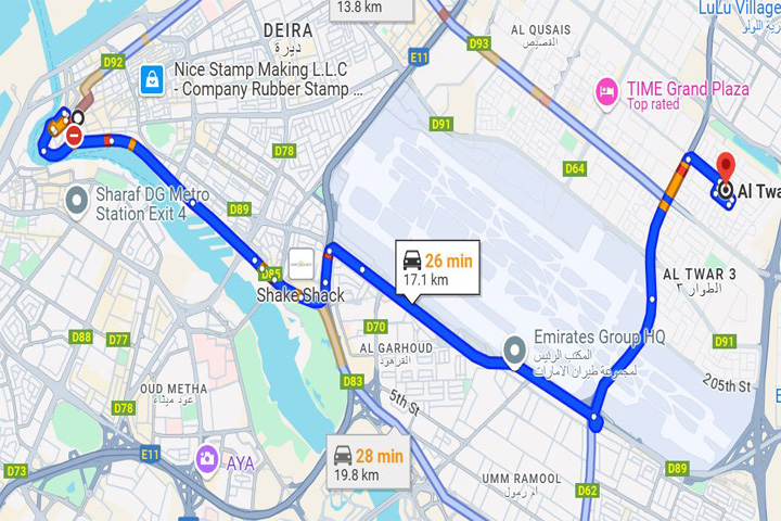 Gold Souq to Al Qusais Bus Route Map